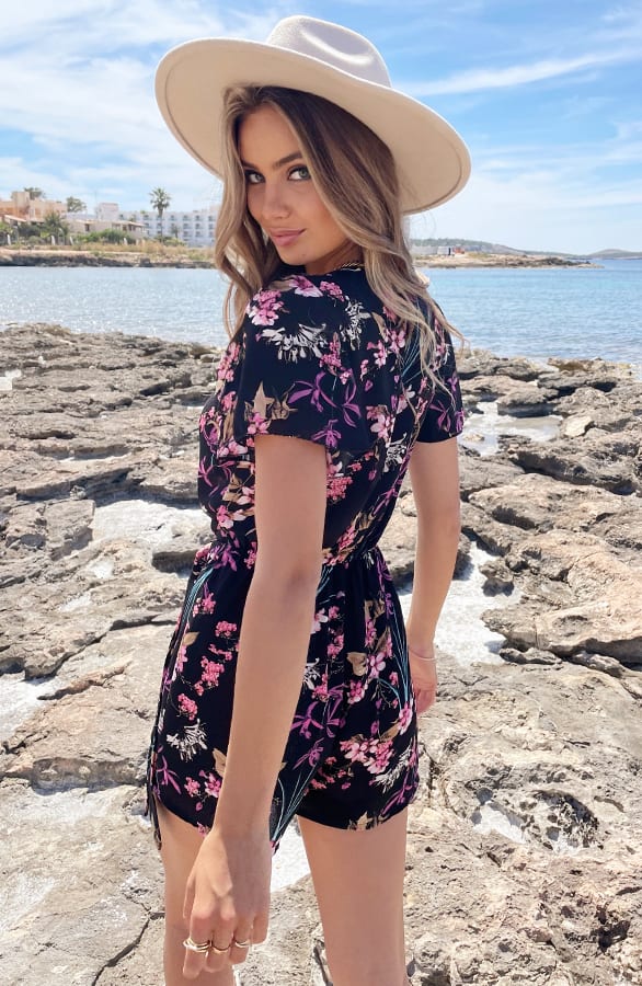 Floral Print Playsuit Sarina Roze Zwart – shoparchief — foto 3