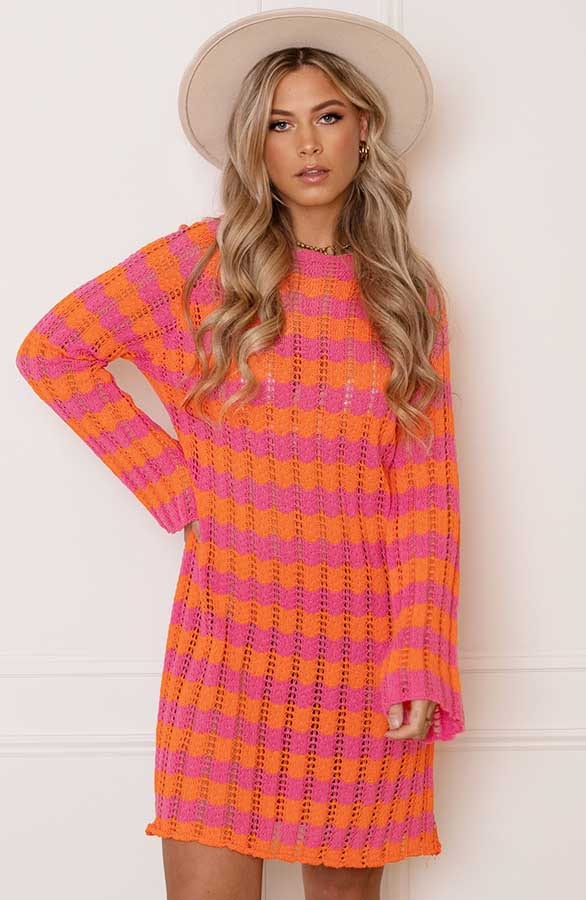 Gehaakte Wavy Jurk Maura Roze Oranje – shoparchief — foto 2