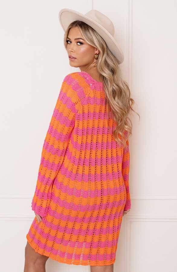 Gehaakte Wavy Jurk Maura Roze Oranje – shoparchief — foto 4
