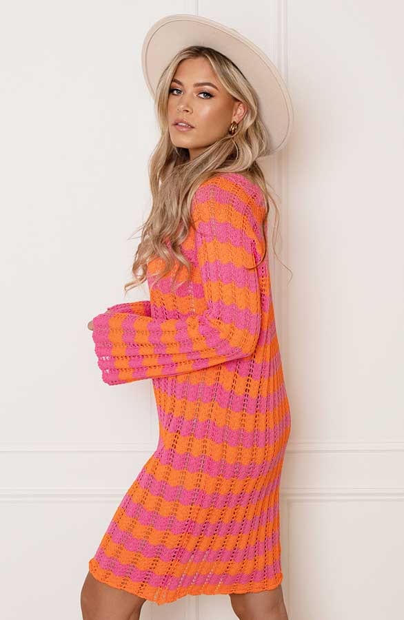 Gehaakte Wavy Jurk Maura Roze Oranje – shoparchief — foto 3