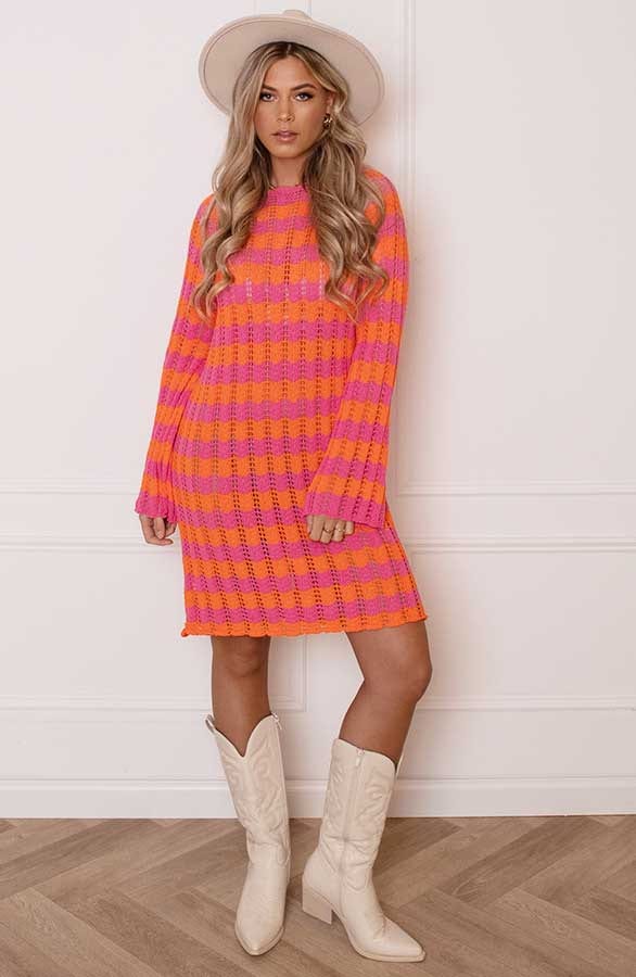 Gehaakte Wavy Jurk Maura Roze Oranje – shoparchief — foto 6