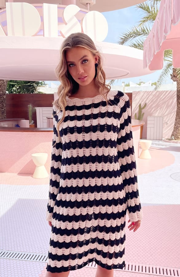 Gehaakte Wavy Jurk Maura Zwart Ecru – shoparchief — foto 3
