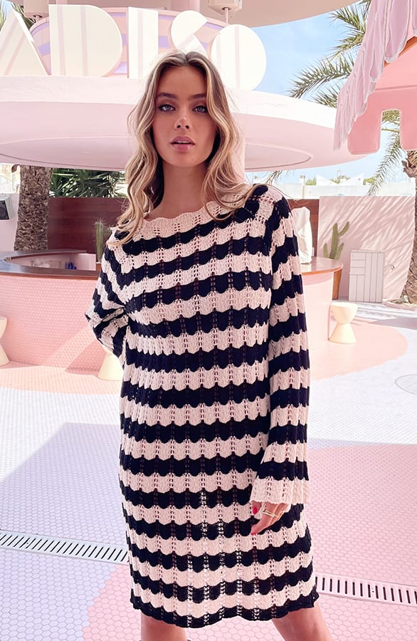 Gehaakte Wavy Jurk Maura Zwart Ecru – shoparchief — foto 2