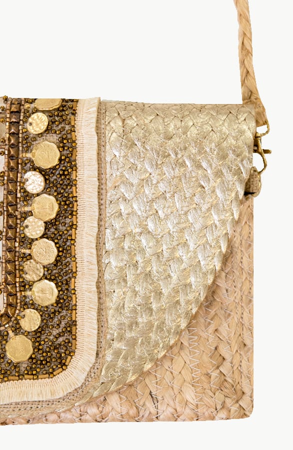 Gevlochten Boho Tas Gia Beige Goud – shoparchief — foto 2