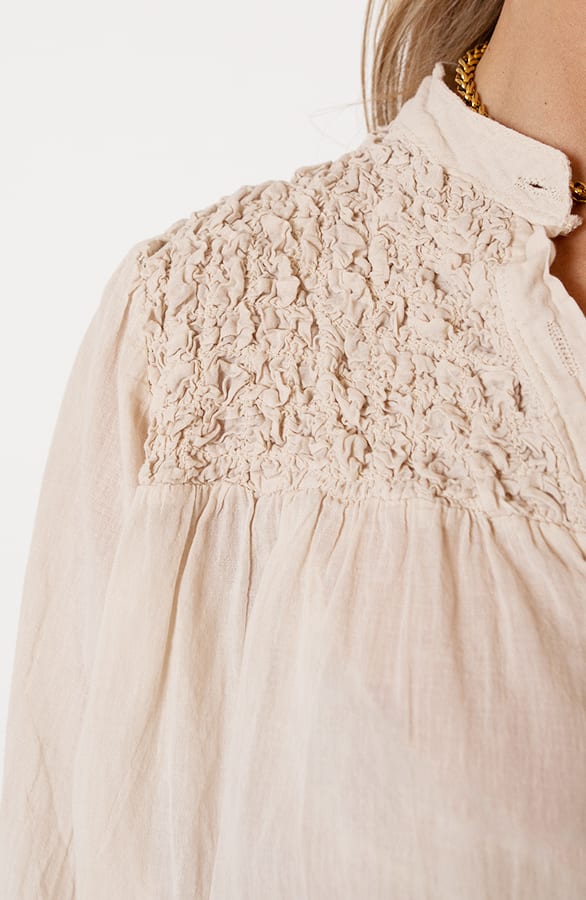 Katoenen Knopen Blouse Zoya Beige – shoparchief — foto 7