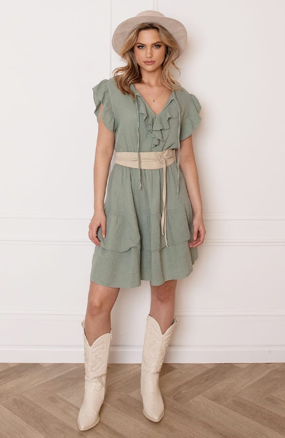 Katoenen Ruches Jurk Dunja Army – shoparchief — foto 10