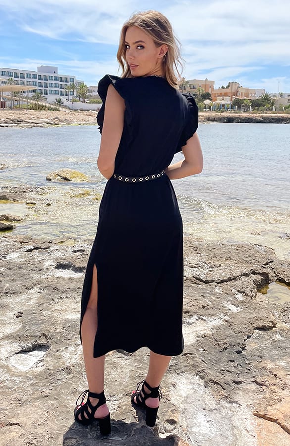 Lange Ruffle Jurk Met Split Fae Zwart – shoparchief — foto 2