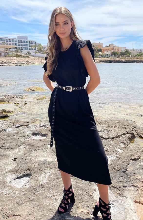 Lange Ruffle Jurk Met Split Fae Zwart – shoparchief — foto 4