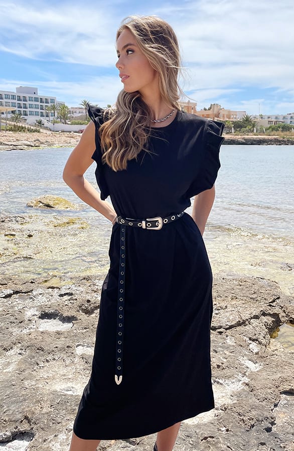 Lange Ruffle Jurk Met Split Fae Zwart – shoparchief — foto 3