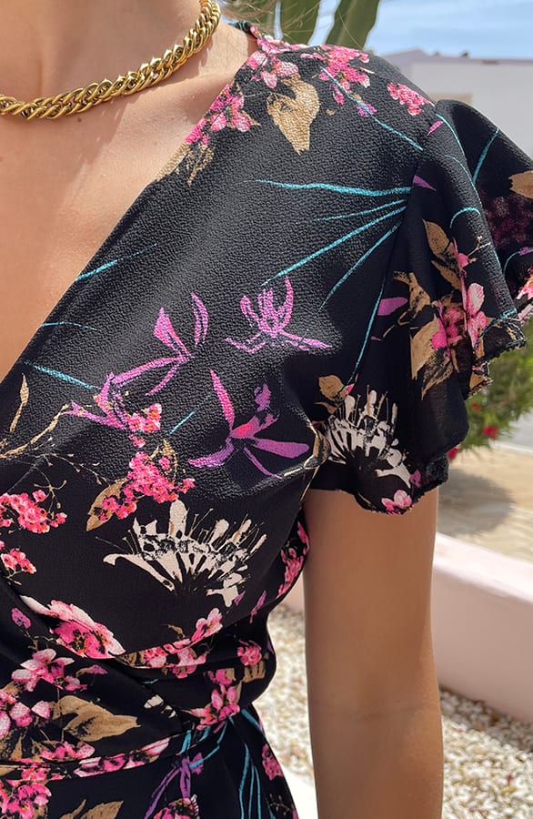 Midi Jurk Bloemenprint Jenny Zwart Roze – alle jurkjes — foto 4