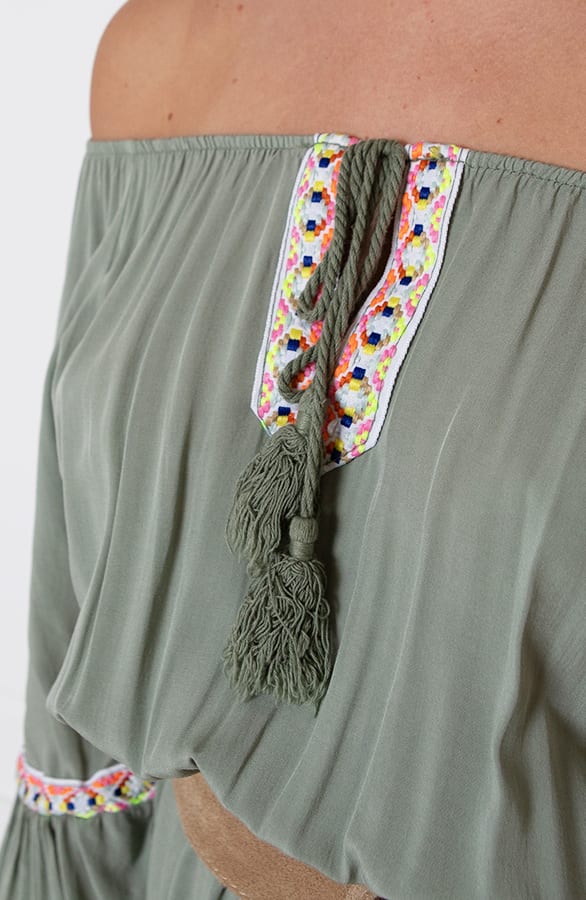 Offshoulder Jurk Laila Army – shoparchief — foto 7