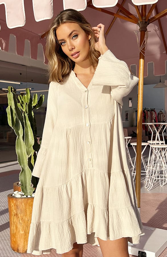 Oversized Katoenen Tuniek Dewi Beige – shoparchief — foto 5