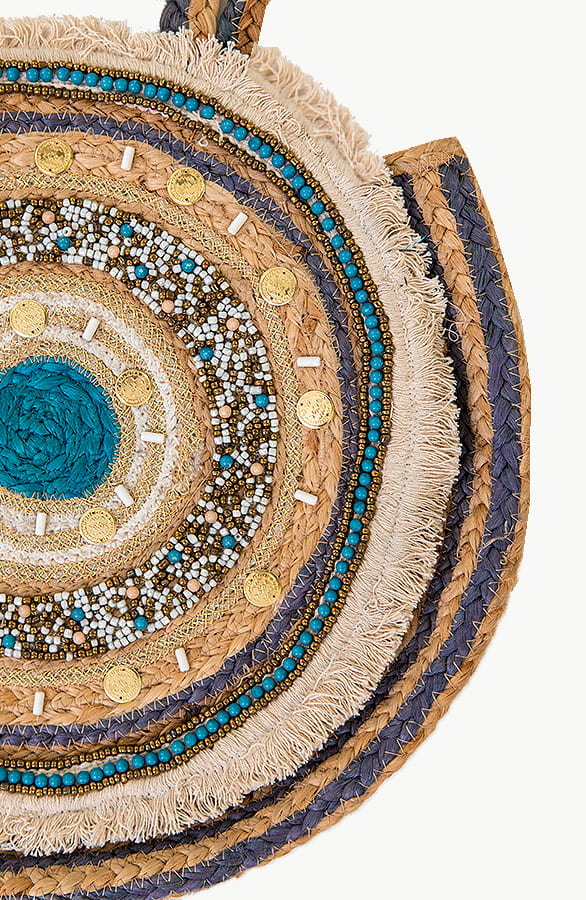 Ronde Boho Tas Lyra Beige Turquoise – shoparchief — foto 2