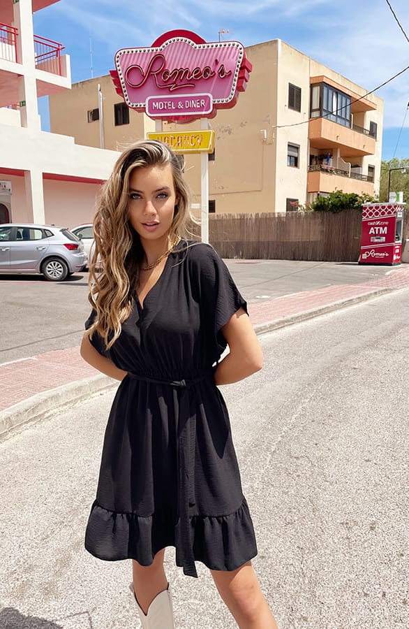 Ruches Jurk Mandy Zwart – shoparchief