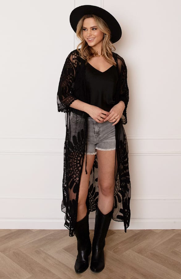 Strandkaftan Geborduurd Bonita Zwart – shoparchief
