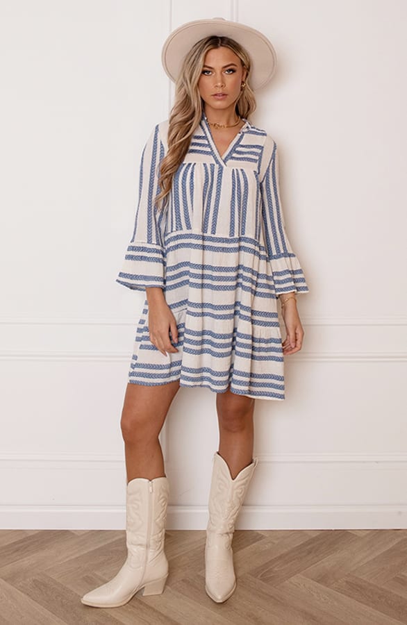 Strepen Kelim Tuniek Lien Jeansblauw – shoparchief — foto 6