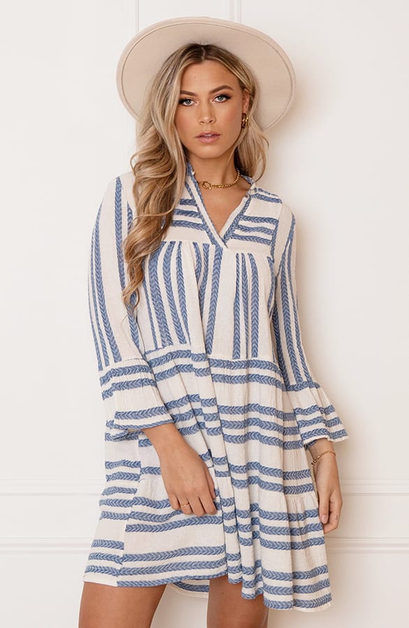 Strepen Kelim Tuniek Lien Jeansblauw – shoparchief