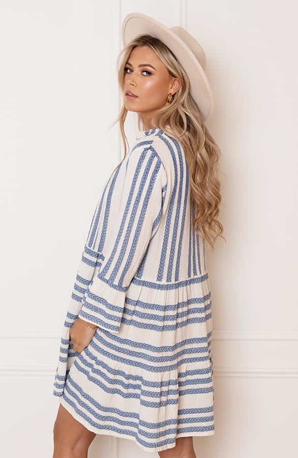 Strepen Kelim Tuniek Lien Jeansblauw – shoparchief — foto 4