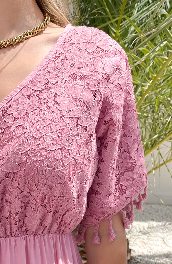 V-hals Kanten Jurk Kady Dust Roze – shoparchief — foto 4