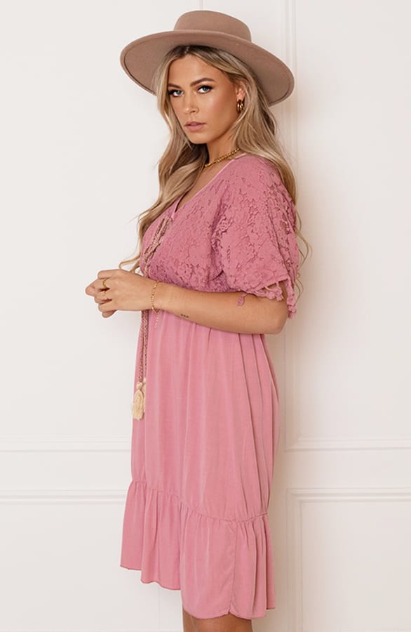 V-hals Kanten Jurk Kady Dust Roze – shoparchief — foto 9
