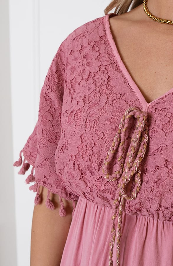 V-hals Kanten Jurk Kady Dust Roze – shoparchief — foto 11