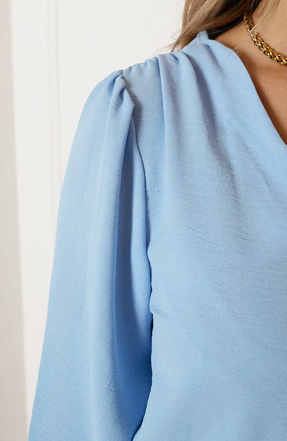 V-hals Knopen Jurk Emmy Babyblauw – shoparchief — foto 12