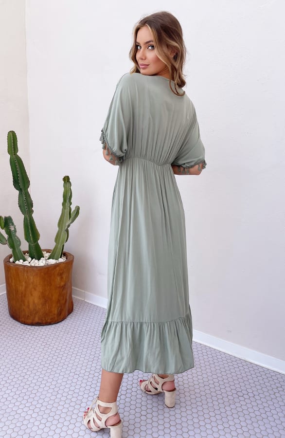 V-hals Lurex Jurk Maxi Maris Army – shoparchief — foto 3