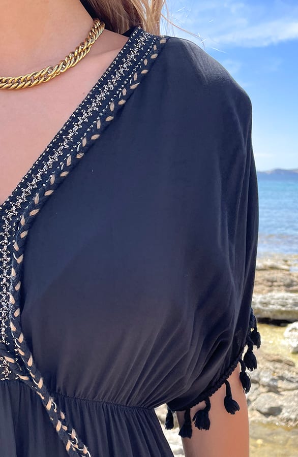 V-hals Lurex Jurk Maxi Maris Zwart – shoparchief — foto 4