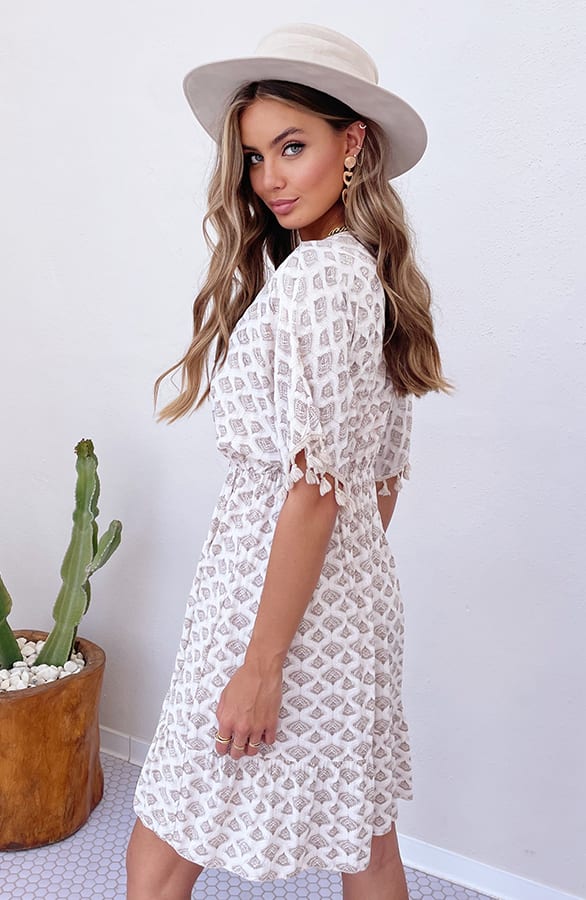 V-hals Lurex Jurk Print Maris Beige – alle jurkjes — foto 7