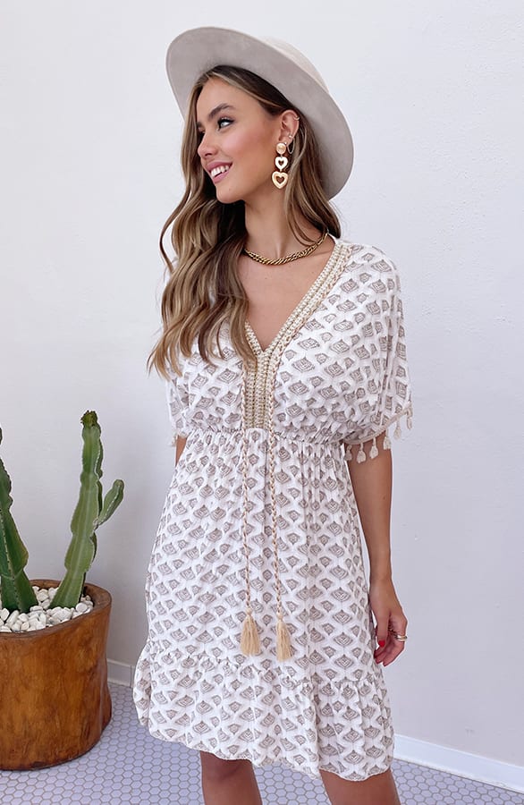 V-hals Lurex Jurk Print Maris Beige – alle jurkjes — foto 6