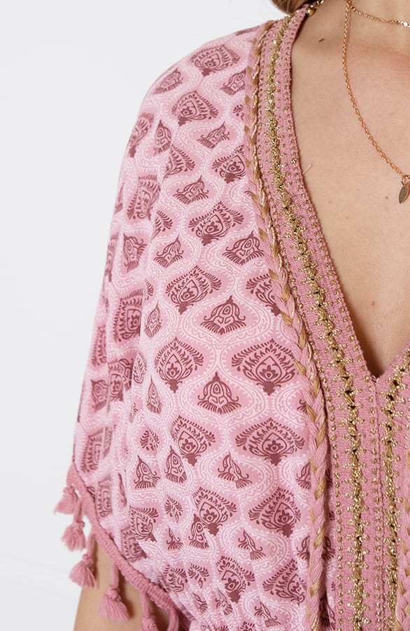 V-hals Lurex Jurk Print Maris Dust Pink – shoparchief — foto 6