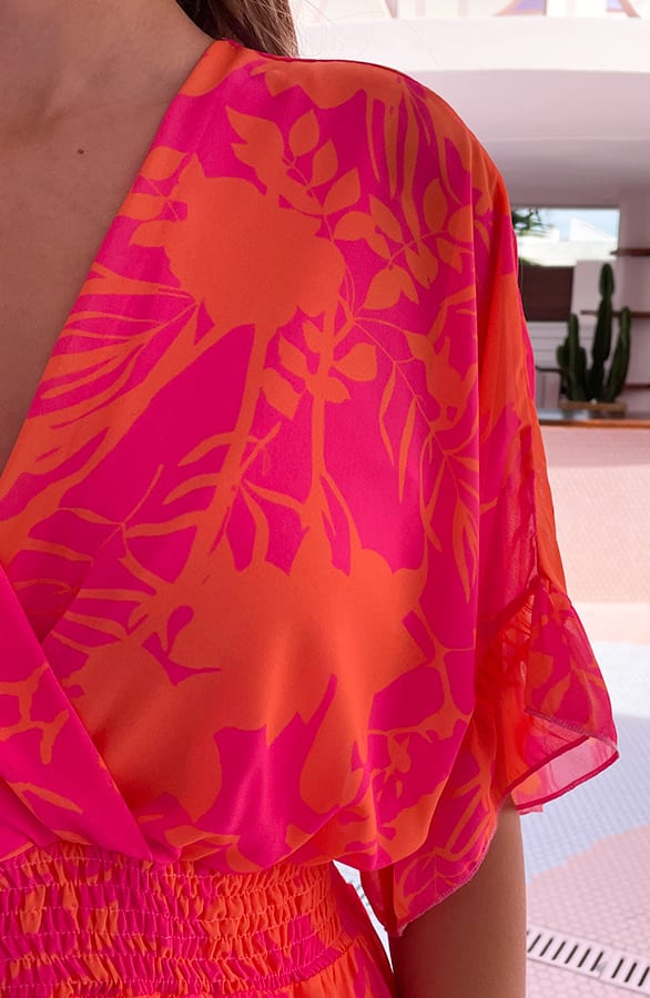 V-hals Print Dress Marrit Fuchsia Oranje – shoparchief — foto 5