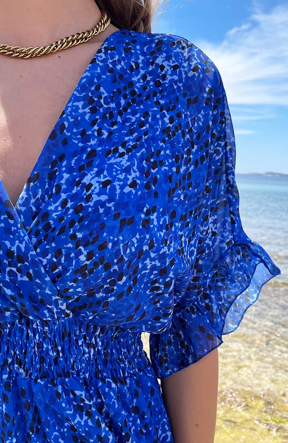 V-hals Print Dress Marrit Kobalt – shoparchief — foto 3