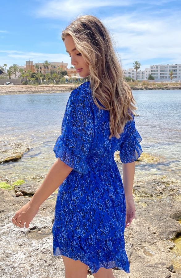V-hals Print Dress Marrit Kobalt – shoparchief — foto 2