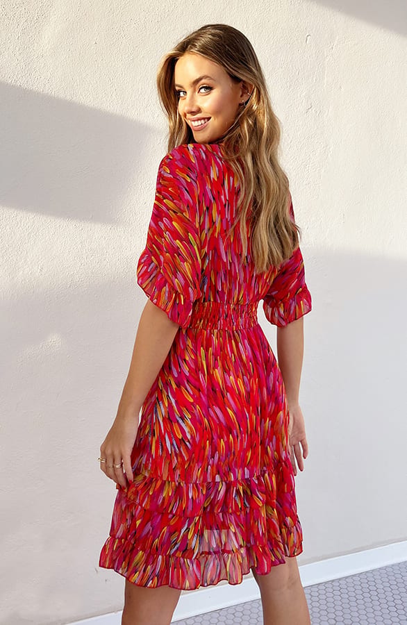 V-hals Print Dress Marrit Rood Roze – shoparchief — foto 7