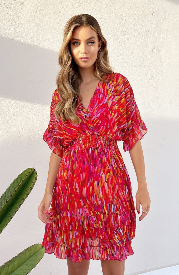 V-hals Print Dress Marrit Rood Roze – shoparchief — foto 8