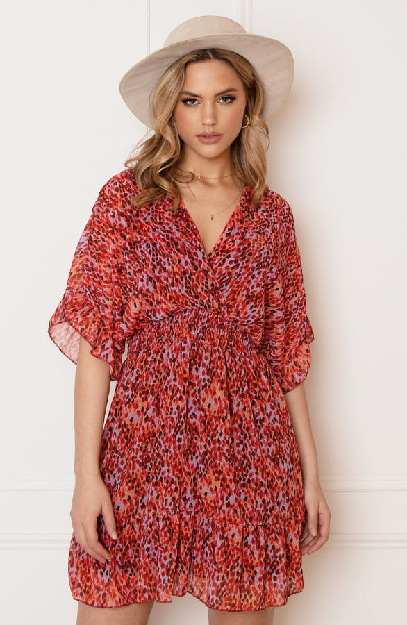 V-hals Print Dress Marrit Roze Rood Lila – shoparchief — foto 7