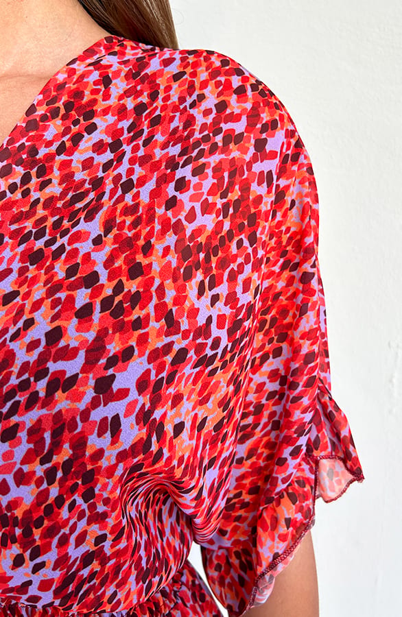 V-hals Print Dress Marrit Roze Rood Lila – shoparchief — foto 5