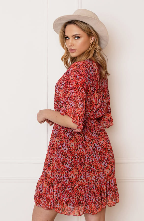 V-hals Print Dress Marrit Roze Rood Lila – shoparchief — foto 9