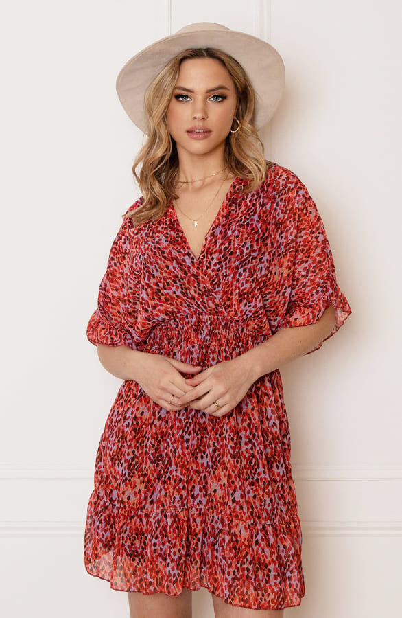 V-hals Print Dress Marrit Roze Rood Lila – shoparchief — foto 6