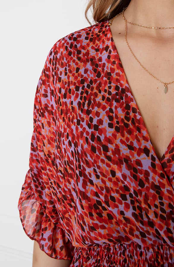 V-hals Print Dress Marrit Roze Rood Lila – shoparchief — foto 10