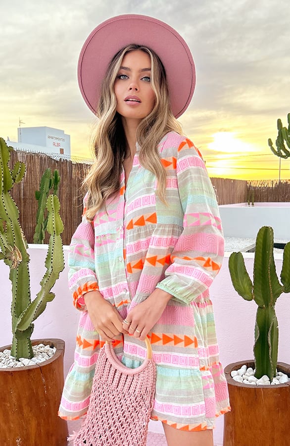 V-hals Print Tuniek Evita Multicolor – shoparchief — foto 2