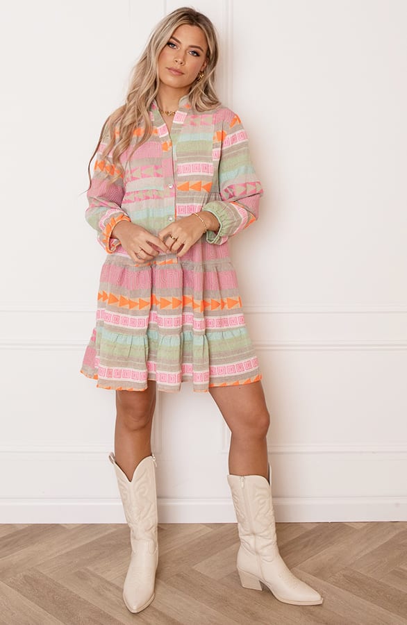 V-hals Print Tuniek Evita Multicolor – shoparchief — foto 16