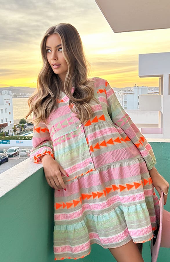 V-hals Print Tuniek Evita Multicolor – shoparchief — foto 6