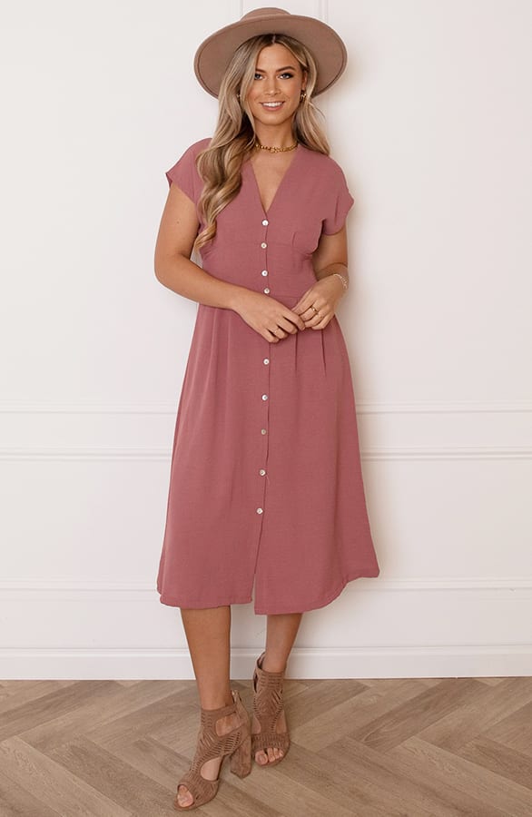 V-hals strik Jurk Fea Dust Roze – shoparchief
