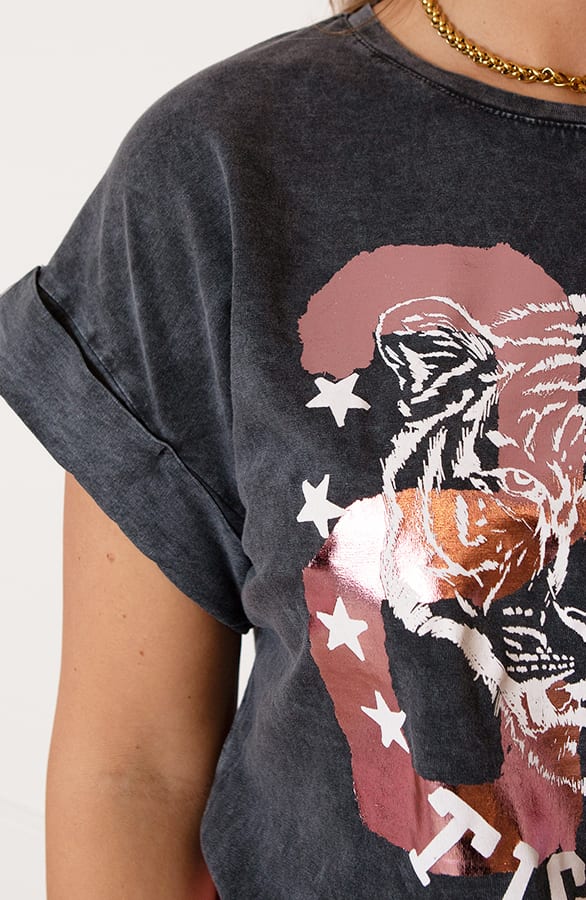 Washed T-shirt Metallic Tigers Romy Dust Lila – shoparchief — foto 7