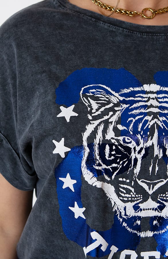 Washed T-shirt Metallic Tigers Romy Kobalt – shoparchief — foto 5