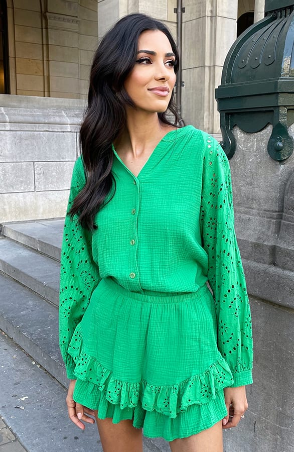 Detailed Katoenen Skort Cleo Bright Green – shoparchief — foto 3