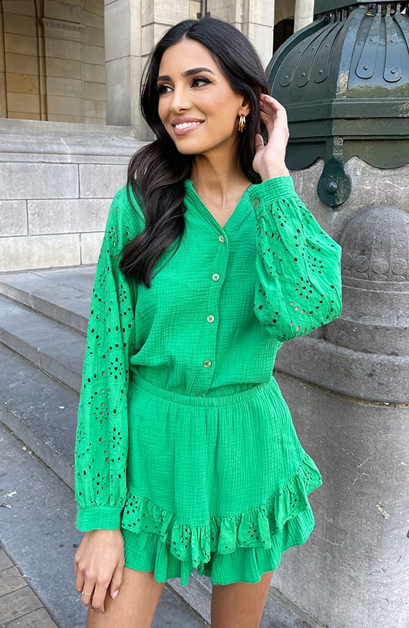 Detailed Katoenen Skort Cleo Bright Green – shoparchief — foto 2