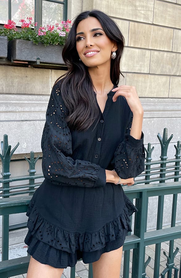 Detailed Katoenen Blouse Cleo Zwart – sale — foto 3